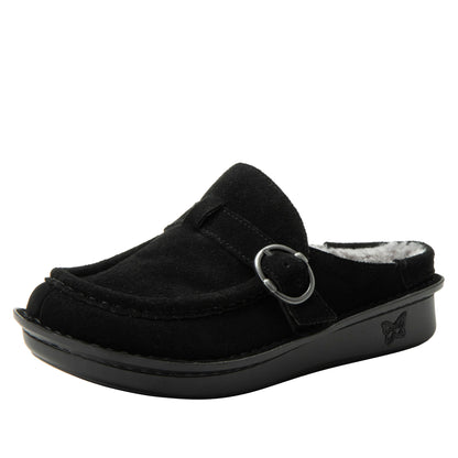 Brigid -  Black Sherpa lined Clog (Sample Sale)