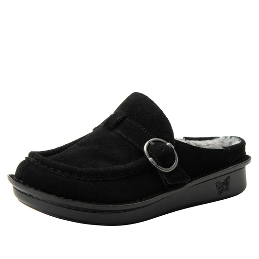 Brigid -  Black Sherpa lined Clog (Sample Sale)