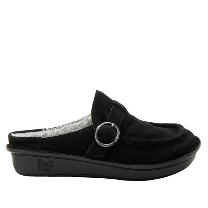 Brigid -  Black Sherpa lined Clog (Sample Sale)